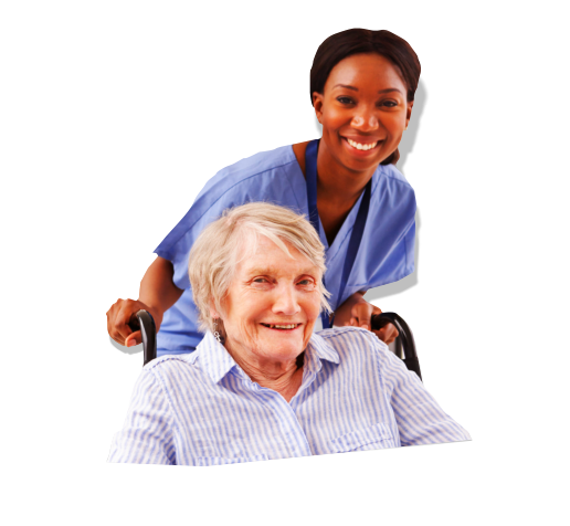 caregiver pushing the wheelchair of patient